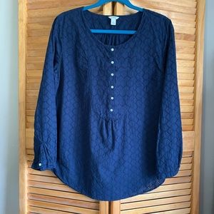 LL Bean, L navy eyelet shirt, long sleeves